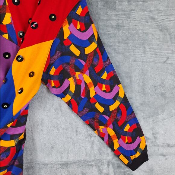 Womens Top Large Vintage Statement Colorful Patchwork Unique Sequins Dopamine - Picture 3 of 7